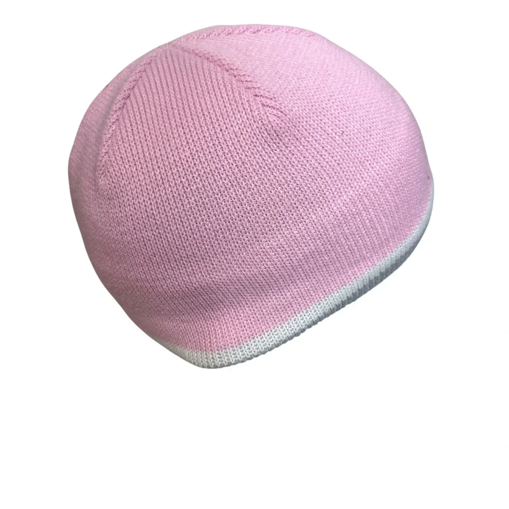 The North Face Beanie Girls One Size Pink Grey Stripe Knit Skull Cap Hat